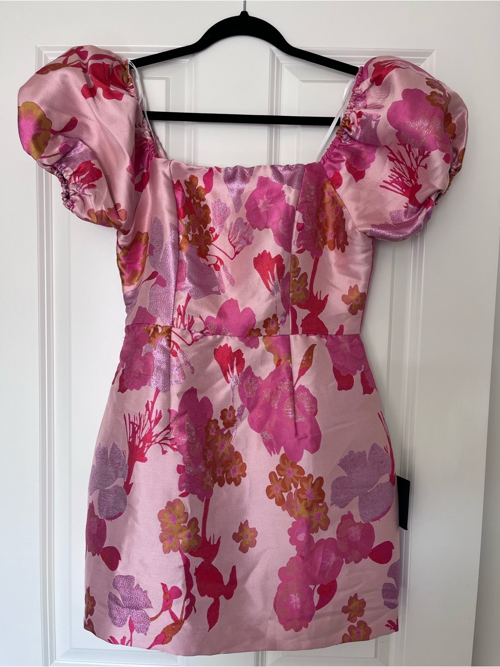 Lulu's Pink Floral Puff-Sleeve Party Dress